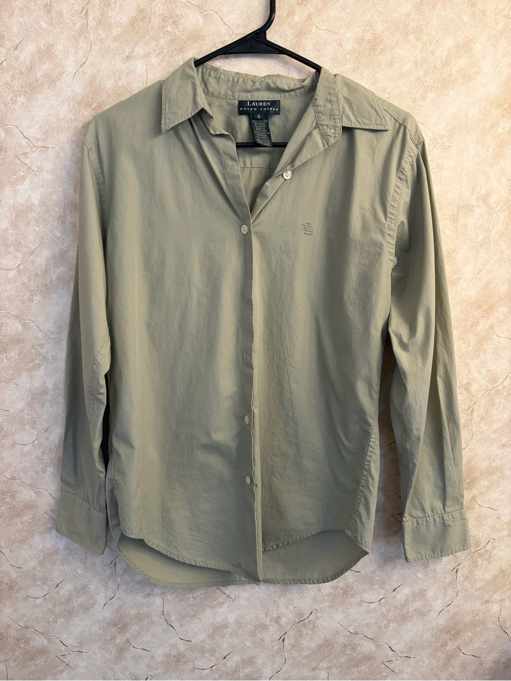 Classic Ralph Lauren Long-Sleeve Button-Up Green Cotton Shirt - Size 6 / Medium